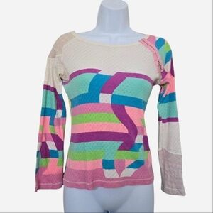 Custo Barcelona Abstract Multifabric Knit Long Sleeve Top
